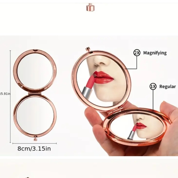 Rose Gold Compact Mirror Case w/ Black & Copper Jewels - Picture 13 of 15